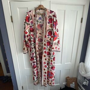 Boho Pomegranate Embroidered Women's Suzani Sunday Coat Jacket Kimono OS